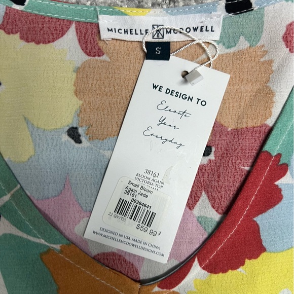 Michelle McDowell Top Women Small Colorful Floral Balloon Sleeve Bloom Again NEW - Picture 4 of 6
